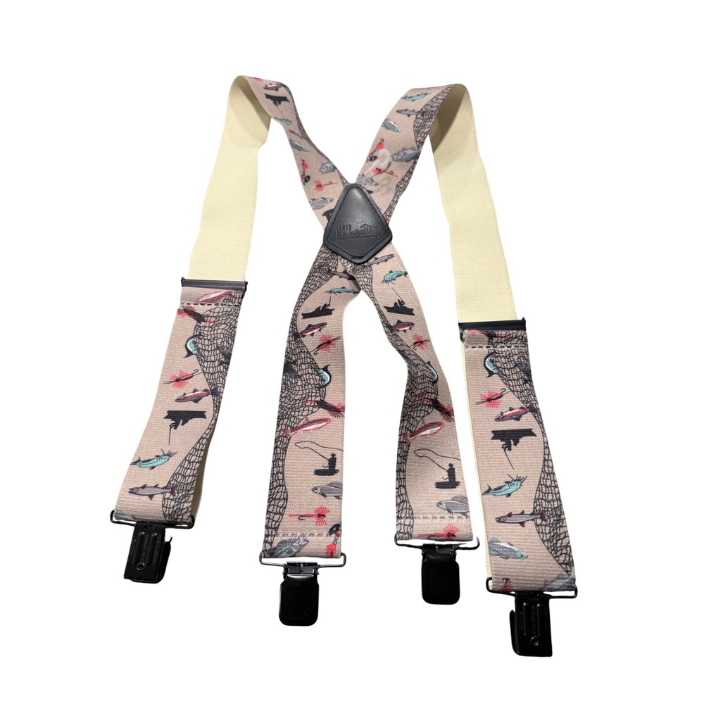 HoldUp Suspender Company Mens Fly Fishing Trout X-Back Suspenders Beige USA 0377